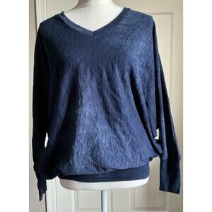 Go Couture Blue Burnout Batwing V Neck Sweatshirt Made in USA Small